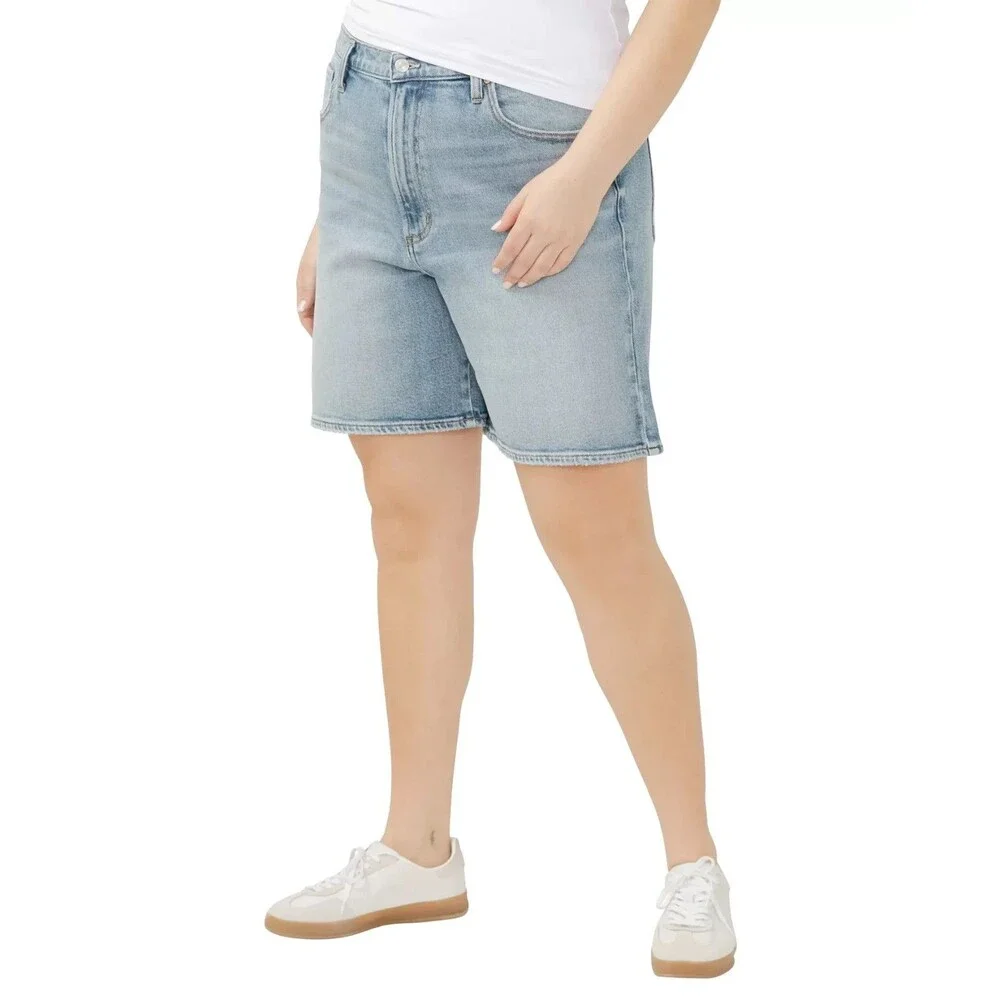 Silver Jeans Co. Women's Plus Size High Rise Vintage Long Shorts Indigo Blue 16W